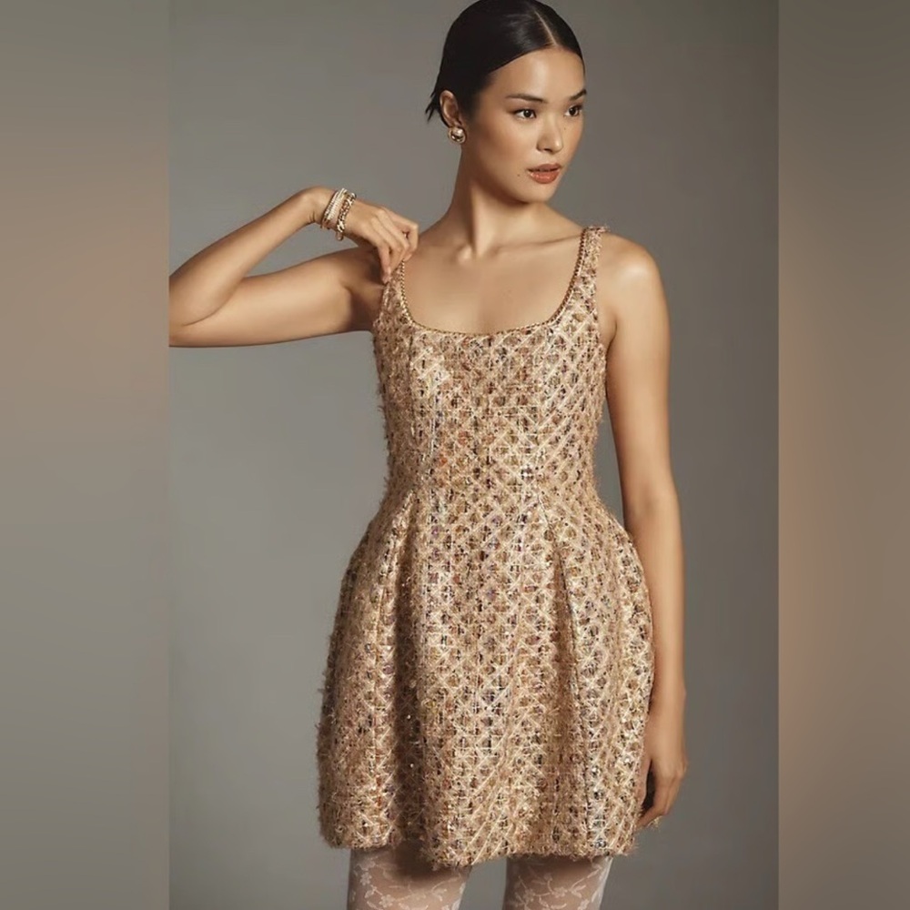 Anthropologie Women’s  Dress in Gold and Cream size U.S. 6
